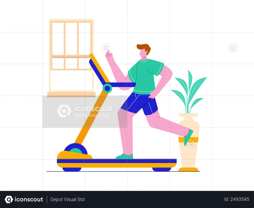 Best man running on treadmill illustration download in png vector format
