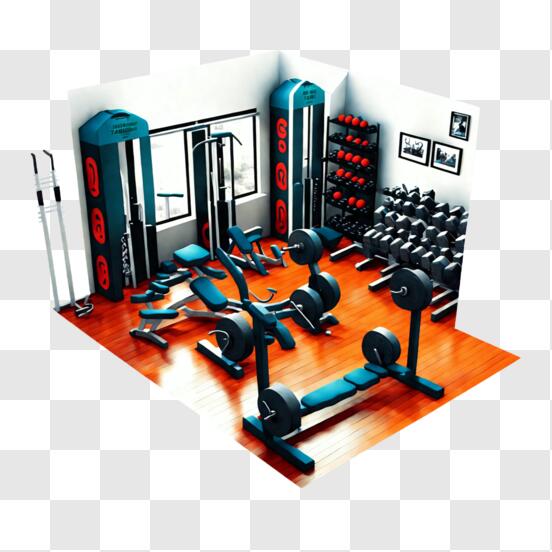 Download fitness center with dumbbells barbells treadmill and more png online