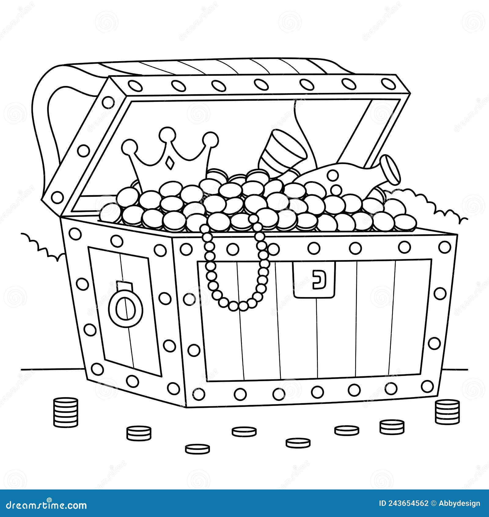 Big treasure chest coloring page for kids stock vector