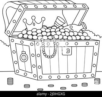 Big treasure chest coloring page for kids stock vector image art