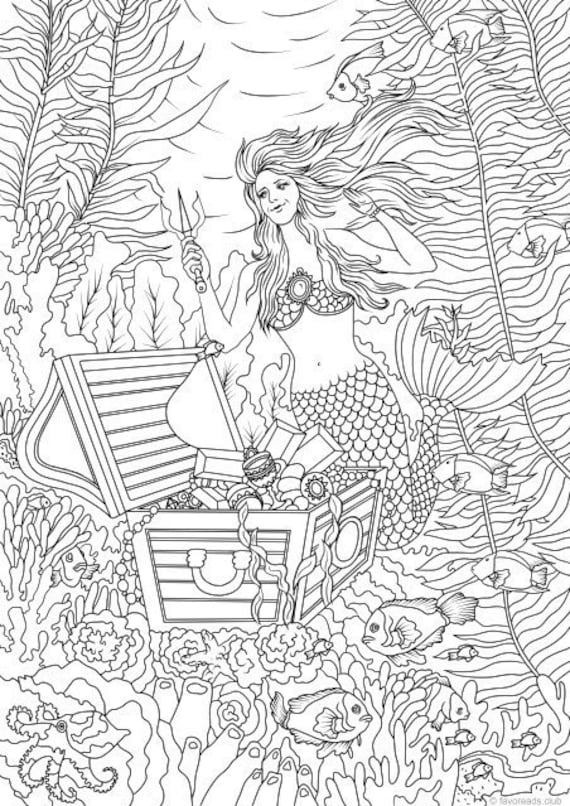 Treasure chest printable adult coloring page from favoreads coloring book pages for adults and kids coloring sheets coloring designs