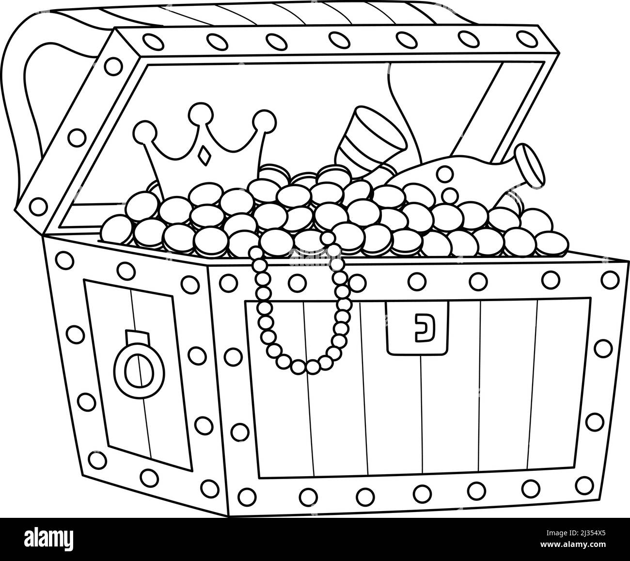 Big treasure chest coloring page isolated for kids stock vector image art