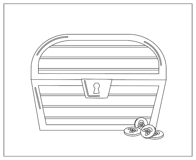 Premium vector coloring page outline of cartoon treasure chest coloring book for kids vector editable image for pirate party for children