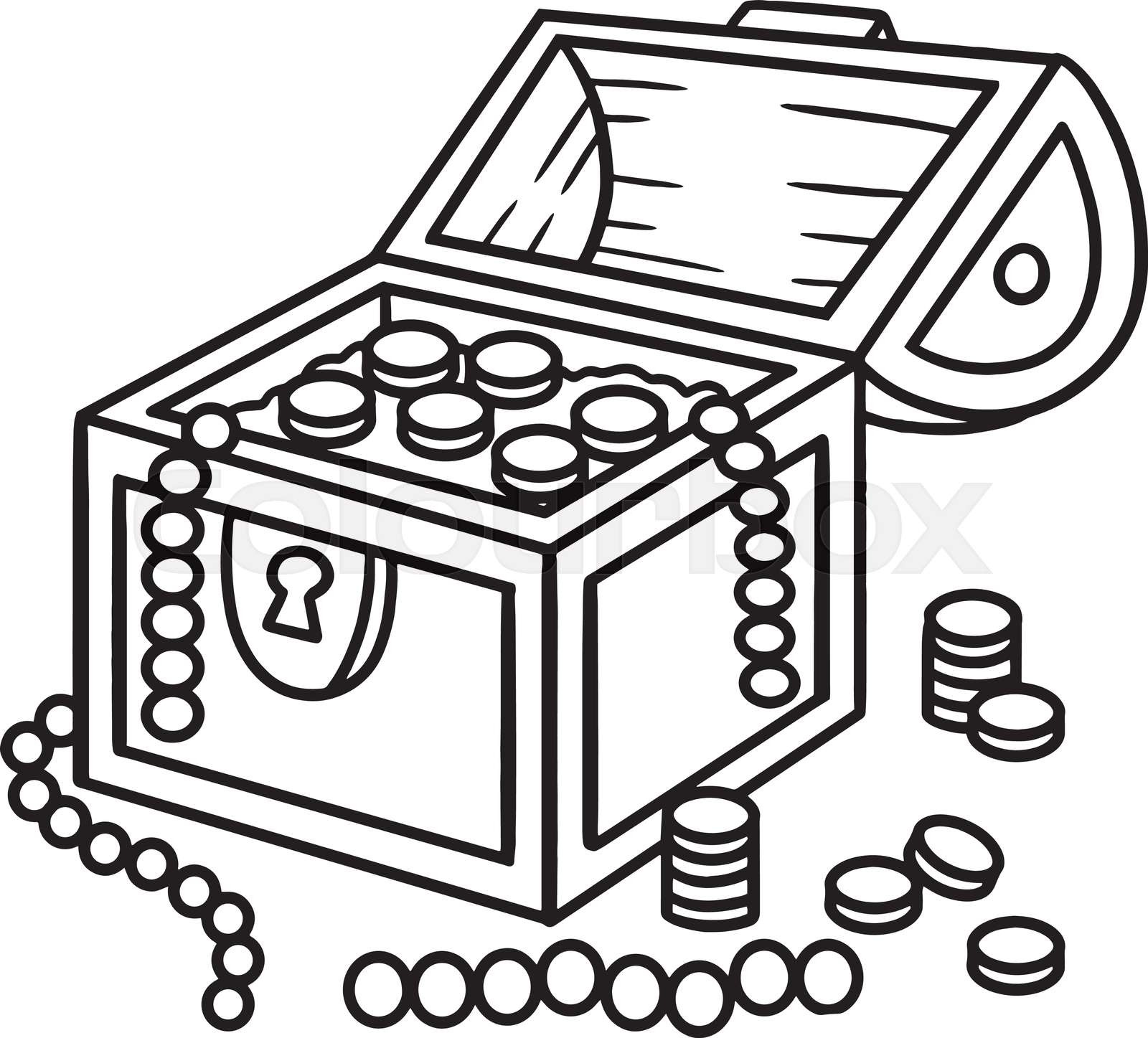 Mermaids treasure box isolated coloring page stock vector