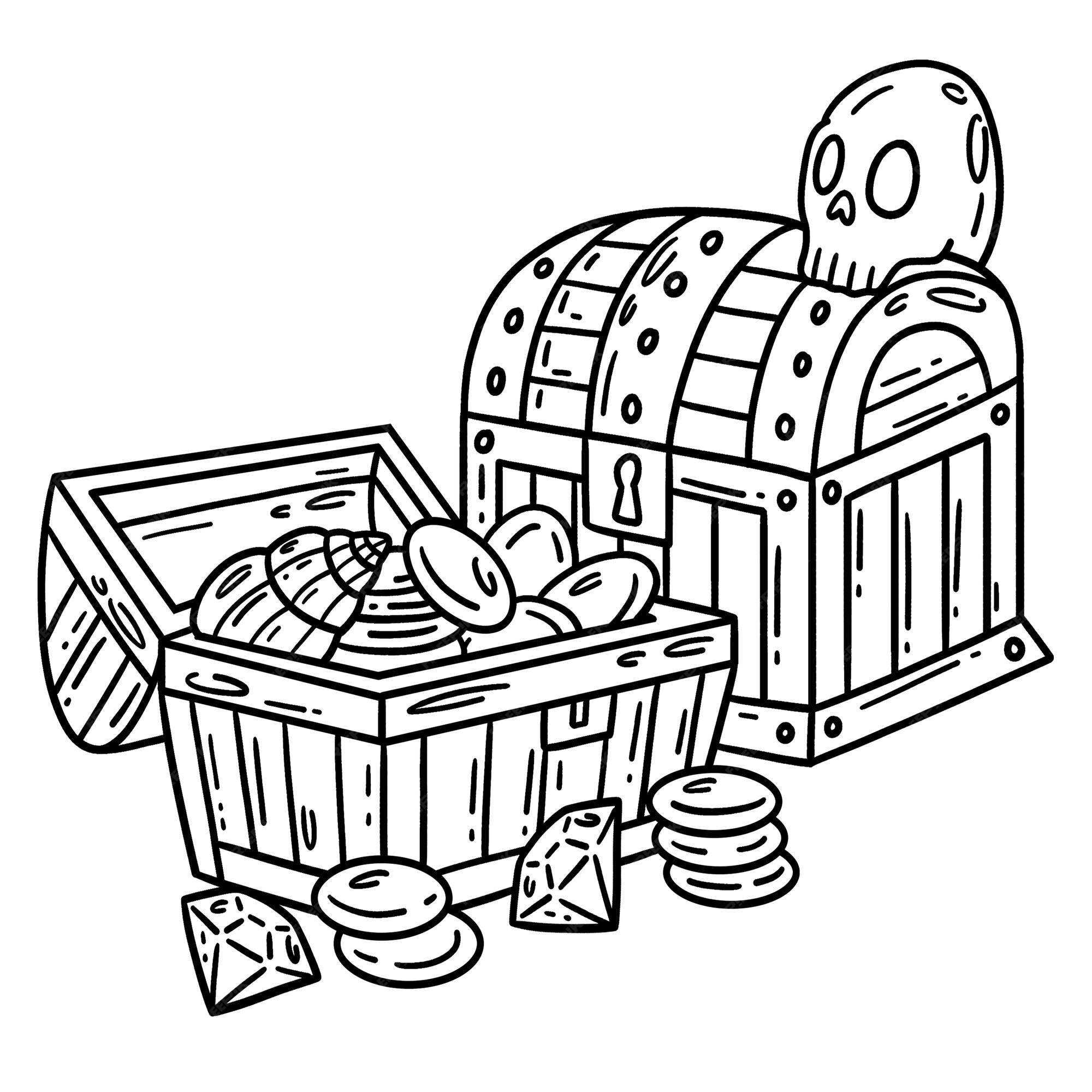 Premium vector a cute and funny coloring page of a pirate chests provides hours of coloring fun for children color this page is very easy suitable for little kids and toddlers