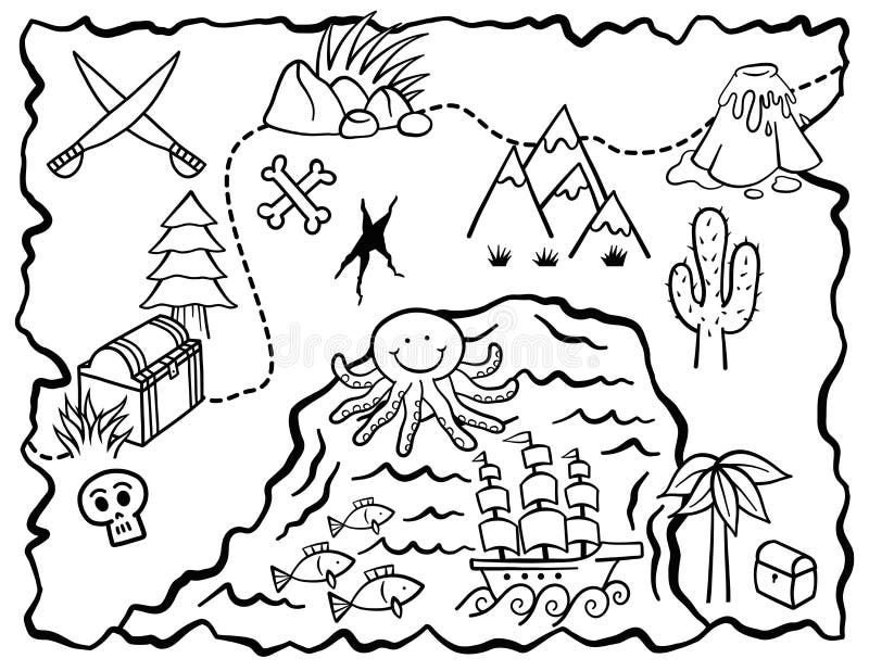 Adventure treasure map coloring page project stock vector