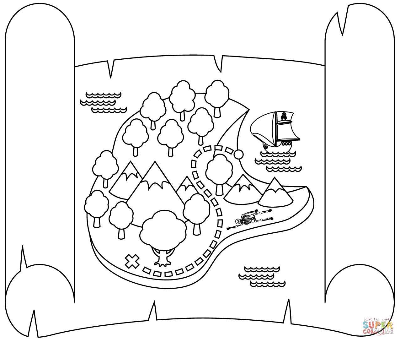 Treasure map coloring page free printable coloring pages