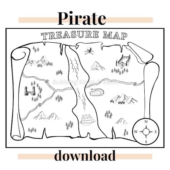Kids pirate treasure map coloring sheet pirate party activity favor printable pdf jpg