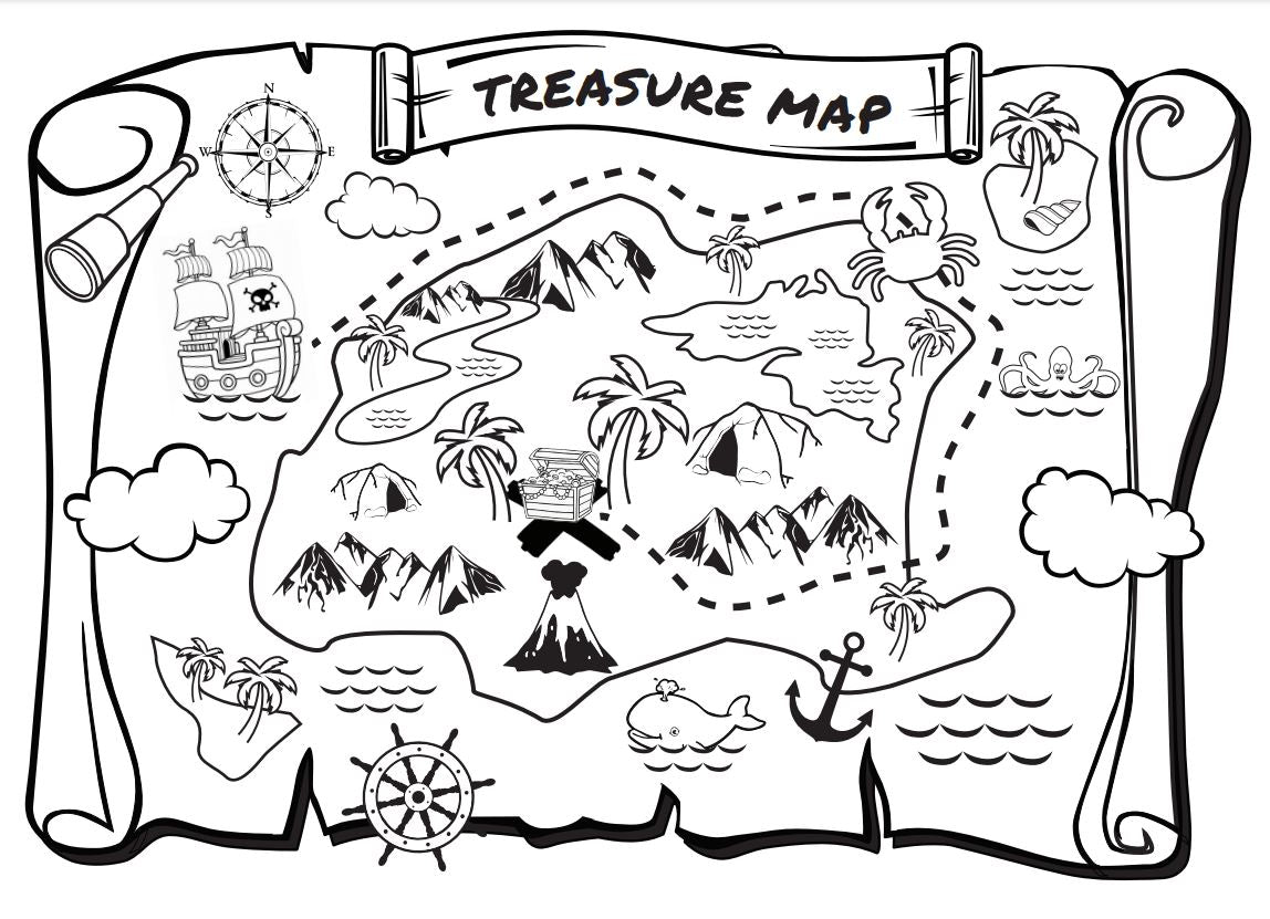 Treasure map colouring sheets pack of â