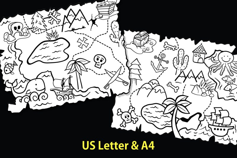 Treasure map kids adventure activity coloring pages by prawny