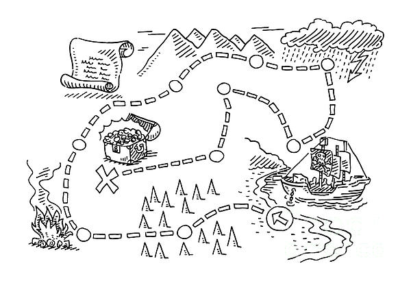 Treasure map pirate ship drawing jigsaw puzzle by frank ramspott