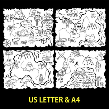 Treasure maps adventure activity coloring pages by prawny tpt