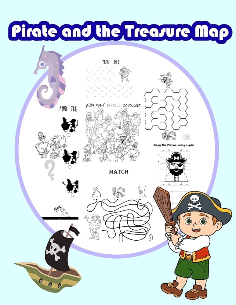 Pirate and the treasure map activity book for kids in pirate theme fun with coloring pages