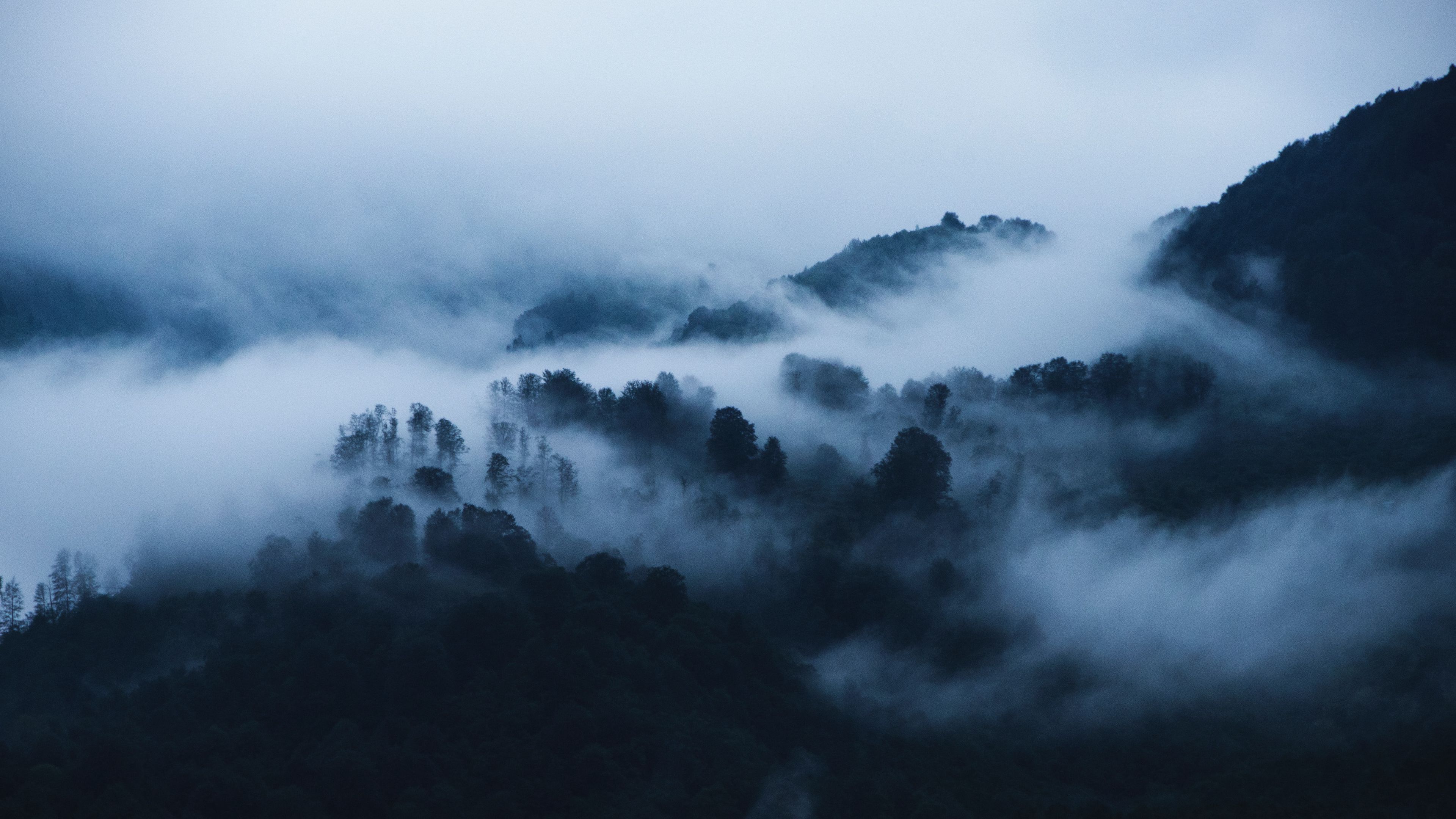 Wallpaper id mountains fog clouds trees landscape k free download