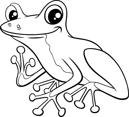 Cute little tree frog cartoon illustration coloring book page stock illustration