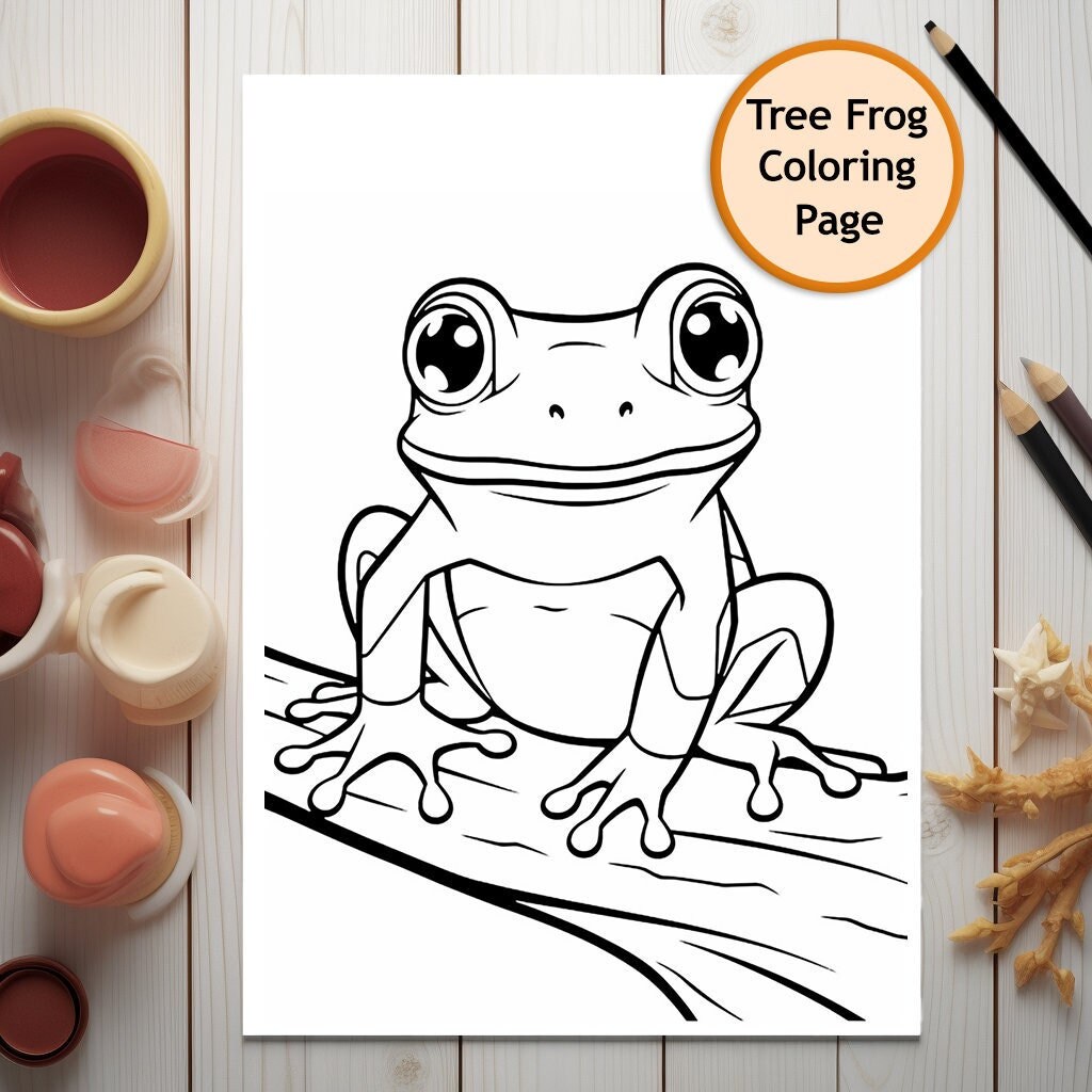 Tree frog rainforest coloring page animal portrait printable coloring page coloring for adults instant download mercial use