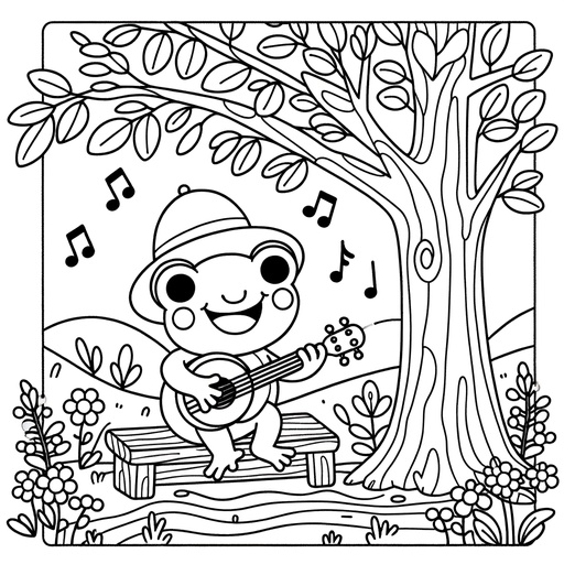 Musical tree frog coloring page