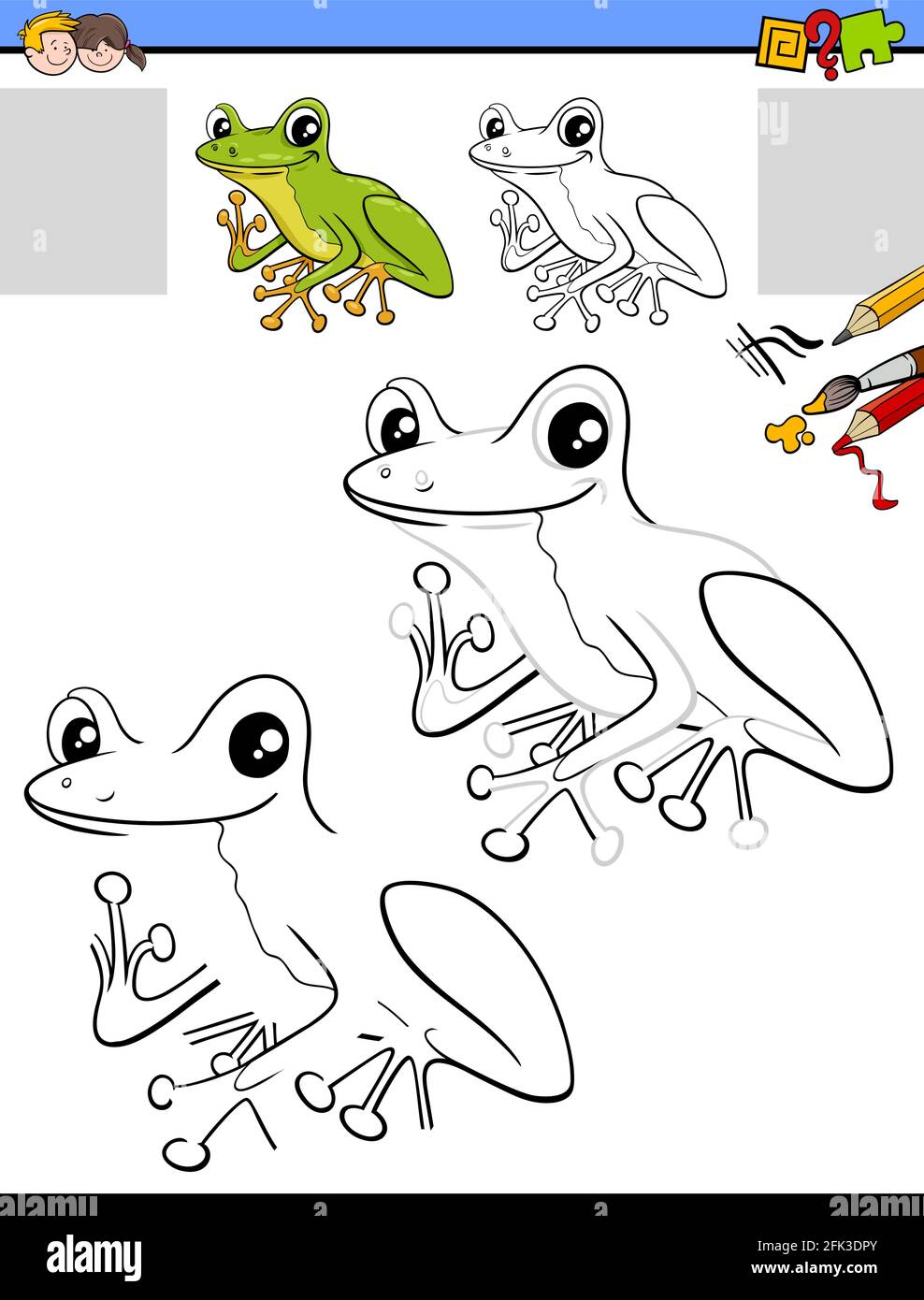 Drawing and coloring task with tree frog character stock vector image art