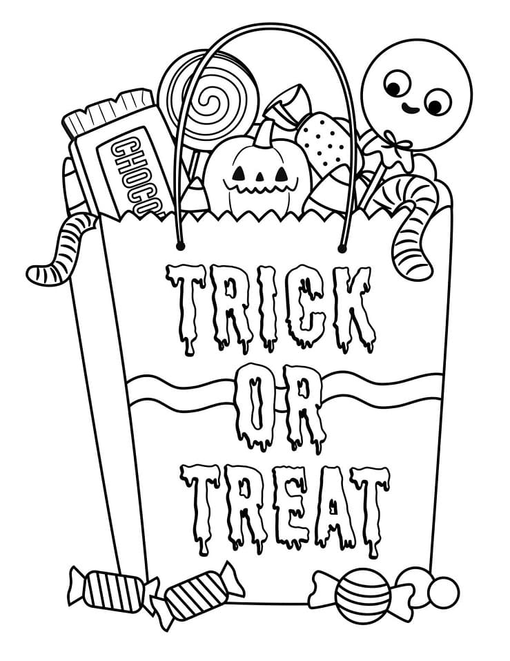 Candy bag trick or treat coloring page