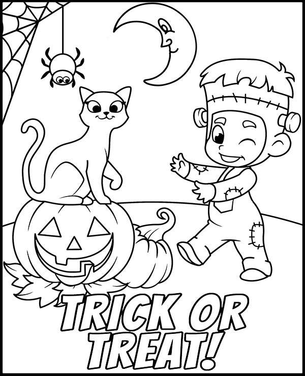 Trick or treat coloring pages for halloween