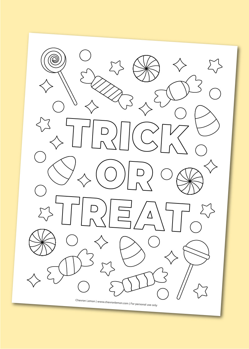 Printable trick or treat coloring page