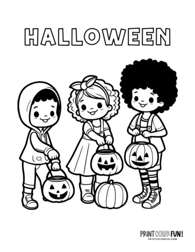 Cute friendly trick or treat coloring pages for halloween fun at