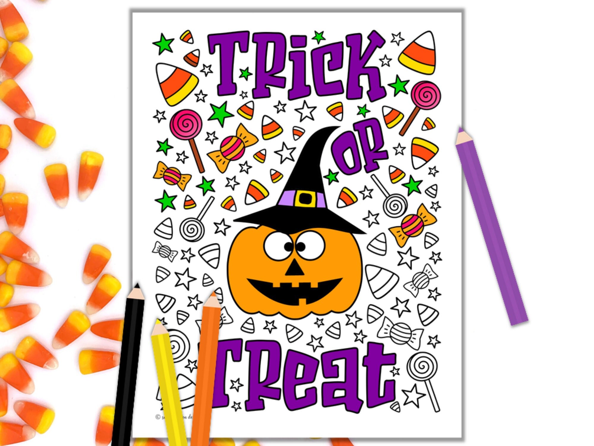 Cute halloween coloring page trick or treat jack olantern coloring page halloween printable kids coloring page pdf download