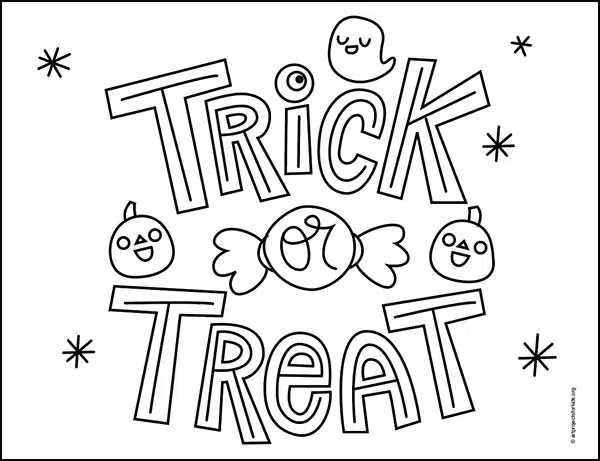 Beginner hand lettering project and trick or treat coloring page