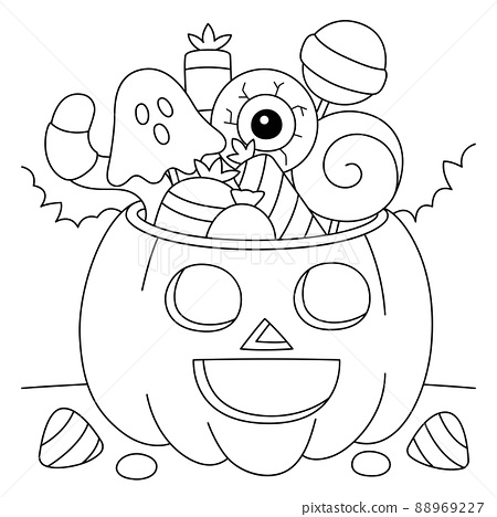 Trick or treat pumpkin halloween coloring page