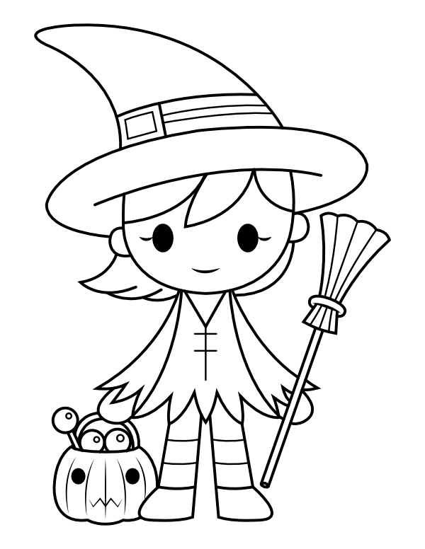 Printable witch trick or treater coloring page