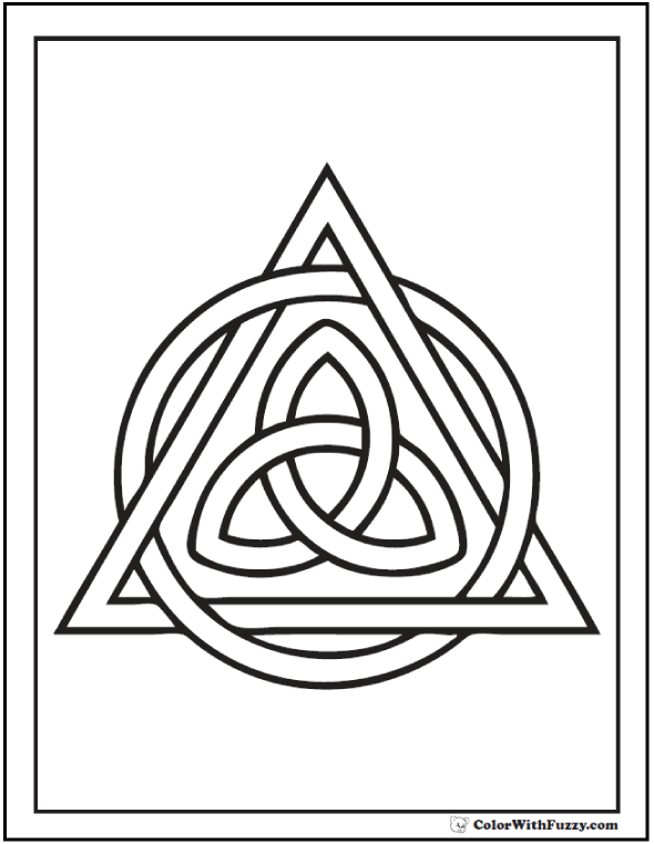 Celtic triangle coloring page trinity knot and circle