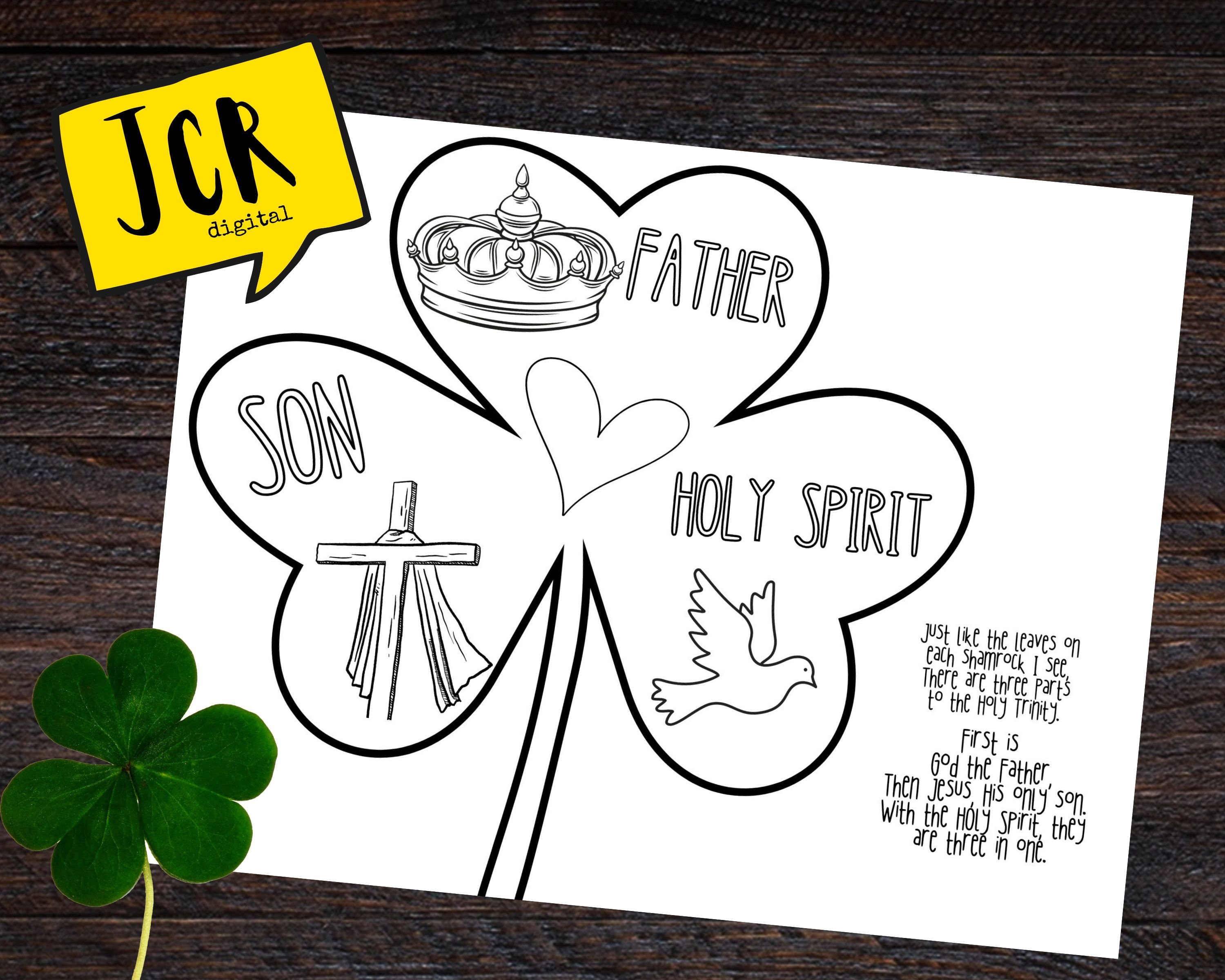 Holy trinity craft st patricks day craft printable coloring page digital download church craft sunday school