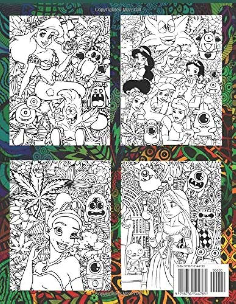 Princess stoner coloring book trippy psychedelic designs of cute disney princesses smoking weed funny princess gifts for adults by