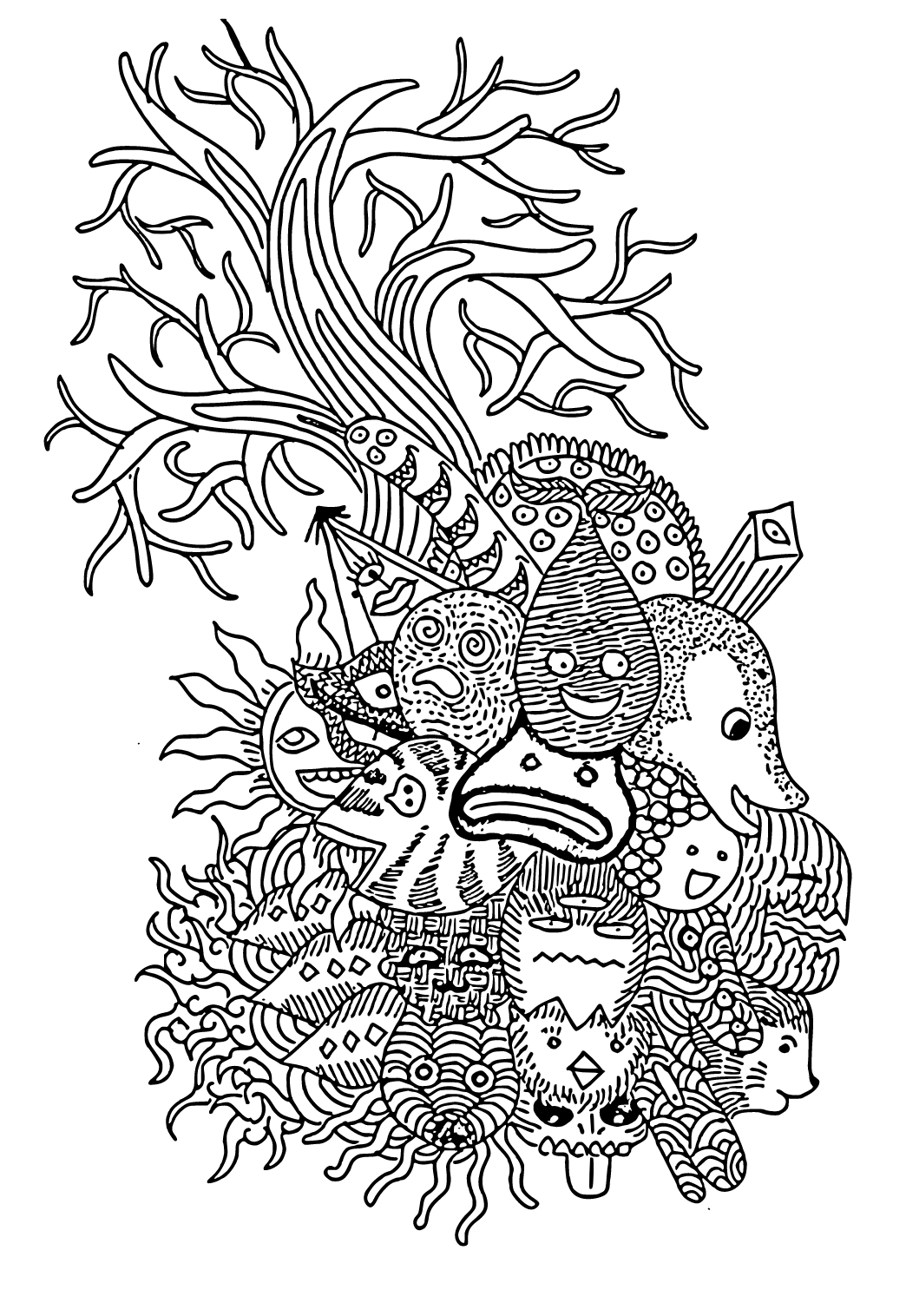 Free printable trippy tree coloring page for adults and kids