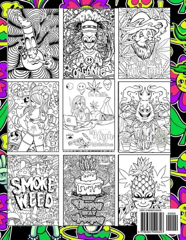 Stoner coloring book trippy psychedelic coloring pages for adults weed