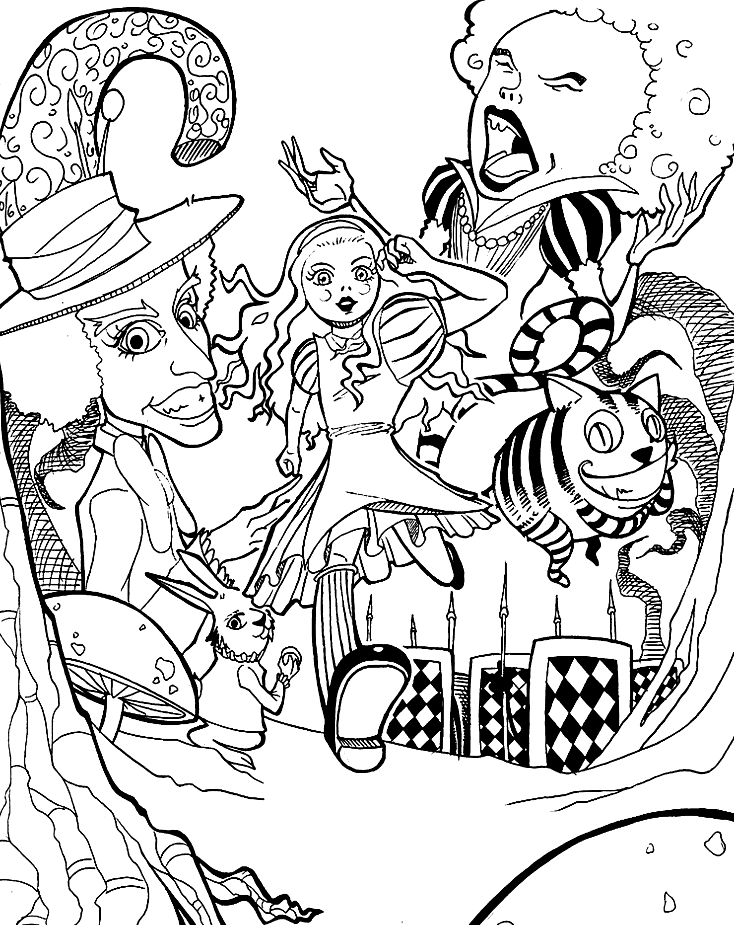 Trippy alice in wonderland coloring pages