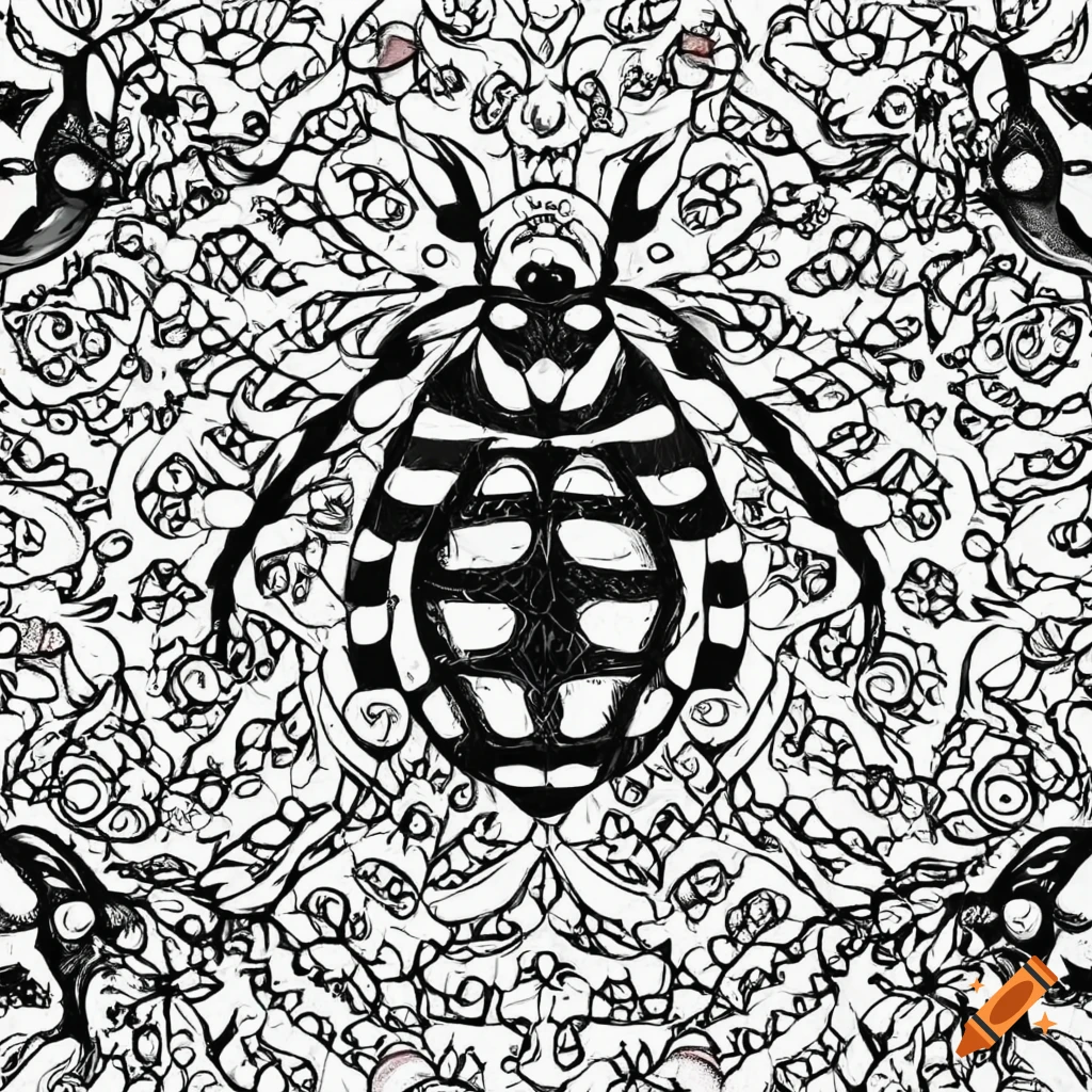 A cute black and white pattern for bug coloring enthusiasts on