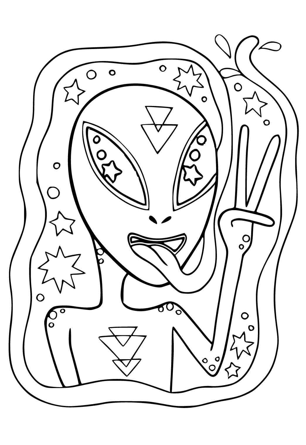 Free printable indie alien coloring page for adults and kids