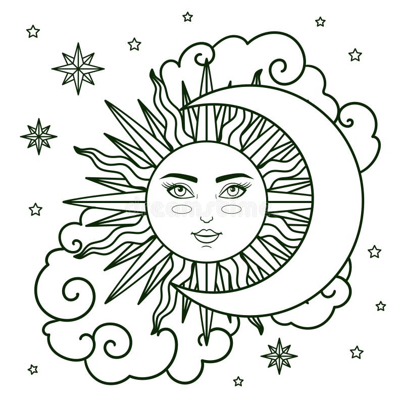 Sun moon stars coloring stock illustrations â sun moon stars coloring stock illustrations vectors clipart
