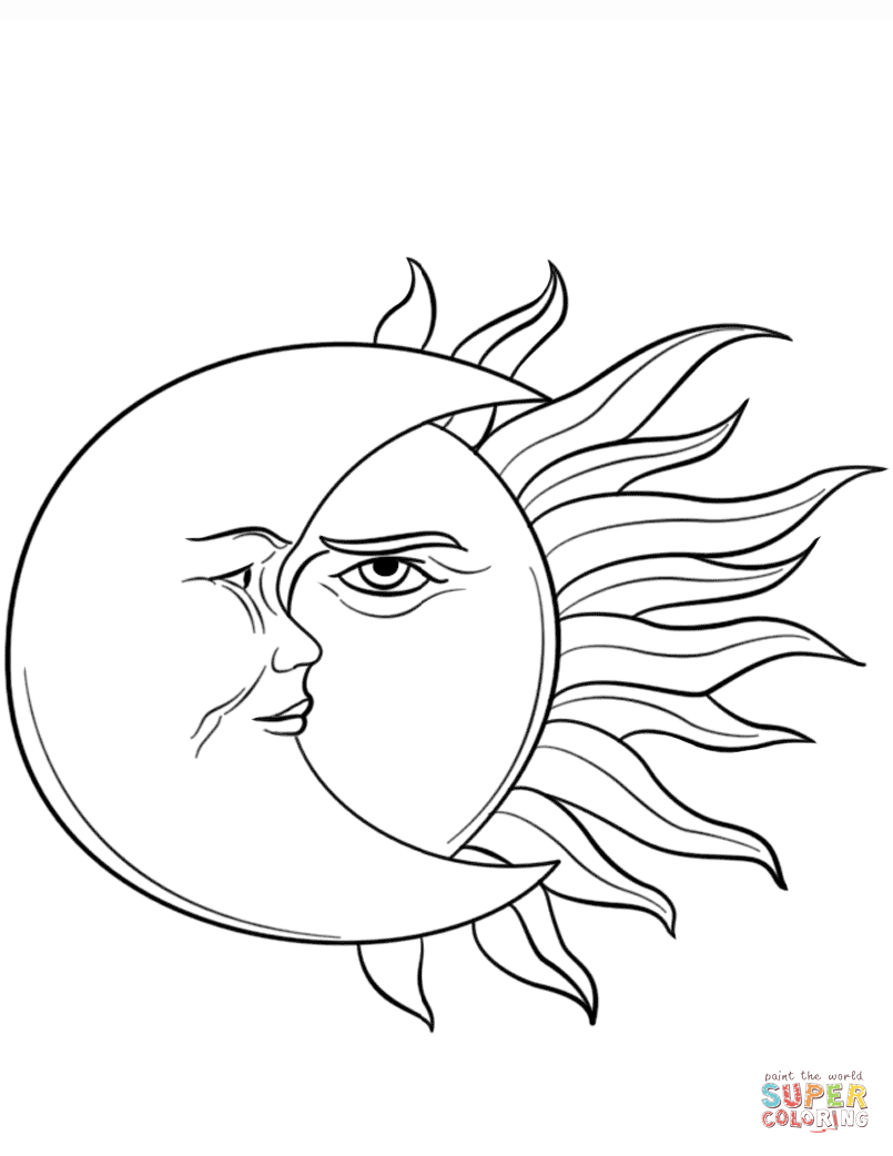 Sun and moon coloring page free printable coloring pages