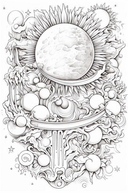 Page adult coloring book background sun moon images