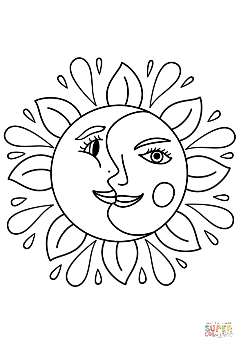 Trippy sun and moon super coloring moon coloring pages star coloring pages sun coloring pages