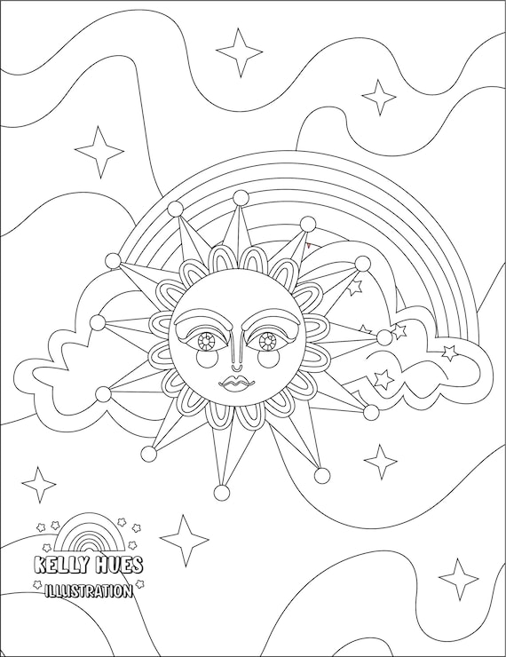 Psychedelic sun coloring page