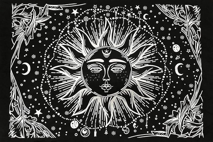 Raj handicrafts psychedelic sun moon tie dye mandala tapestry hippie hippy celestial wall hangg black and white x ches home kitchen