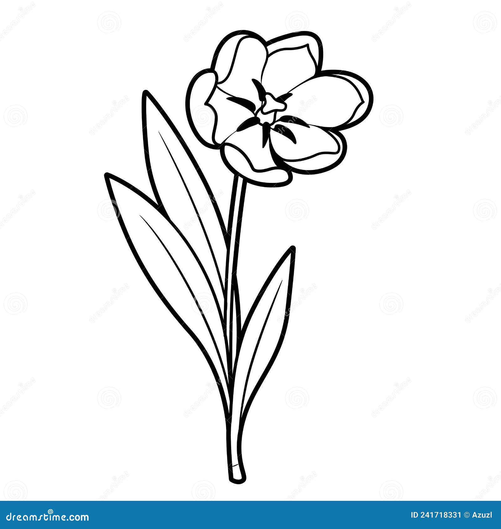 Blossoming tulip flower coloring book outlined isolated on white stock vector