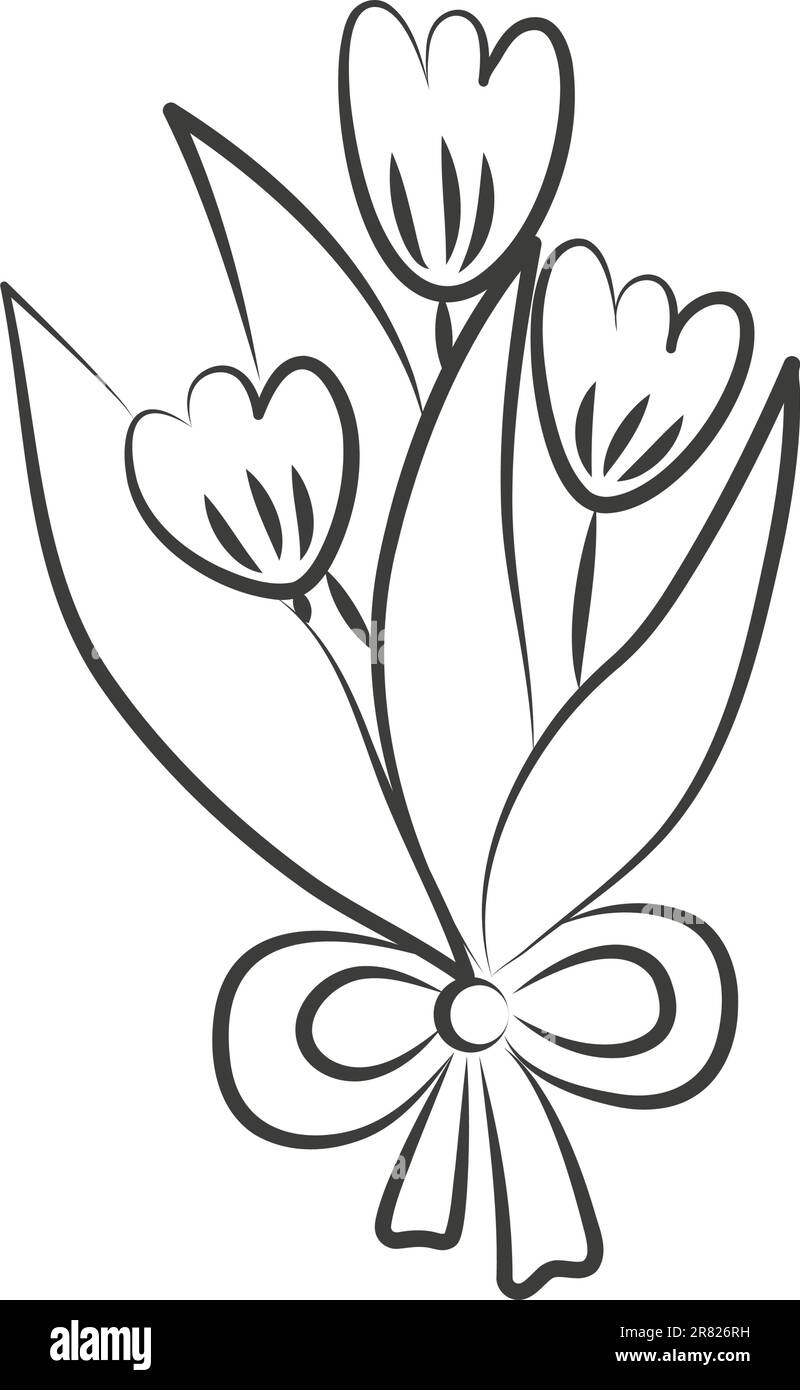 Hand drawn tulip bouquet illustration with flower coloring page object line art vector graphic drawing stock vector image art