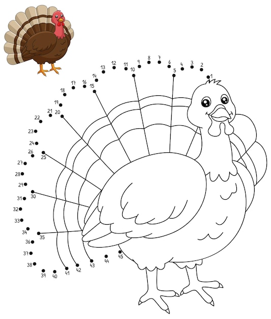 Premium vector dot to dot turkey coloring page for kids