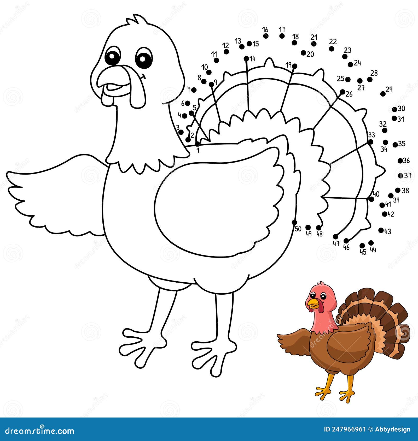 Dot to dot turkey coloring page for kids stock vector