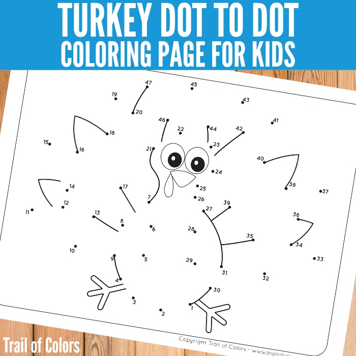Turkey dot to dot coloring page for little ones