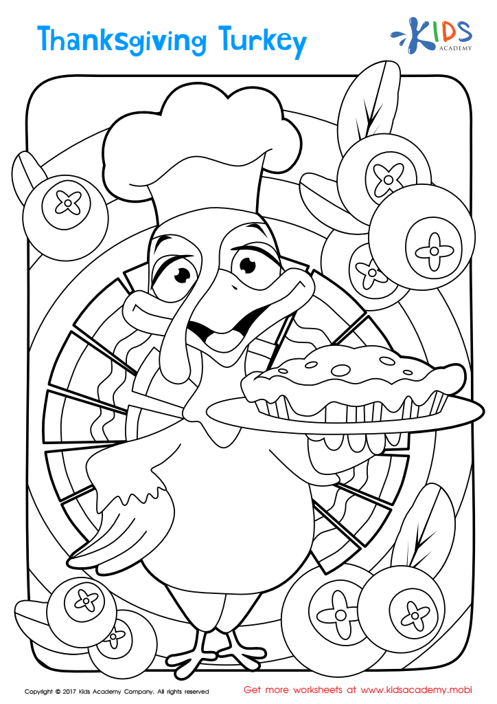 Turkey thanksgiving day worksheet printable coloring page for kids
